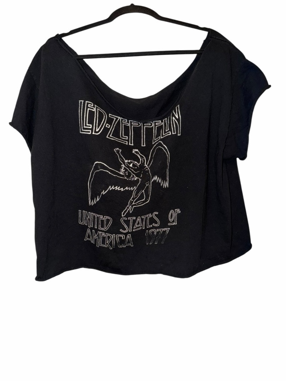 Black Led Zeppelin Raw Hem Graphic Cropped Tee XXL